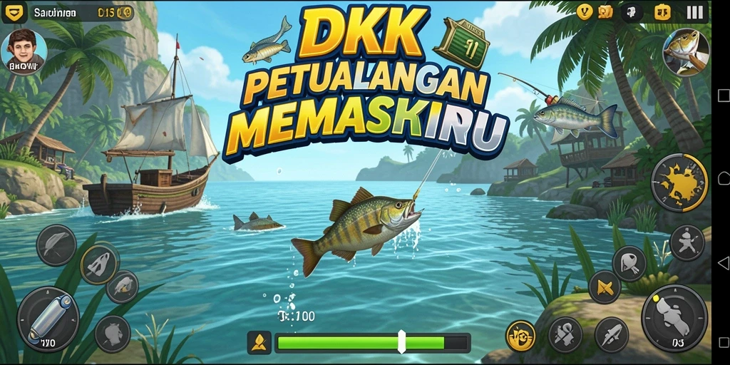 Tampilan utama gameplay memancing di DKK yang menarik.