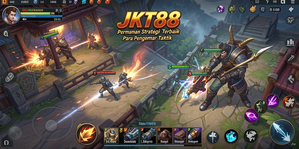 Screenshot utama JKT88 menampilkan pertempuran taktis yang seru.