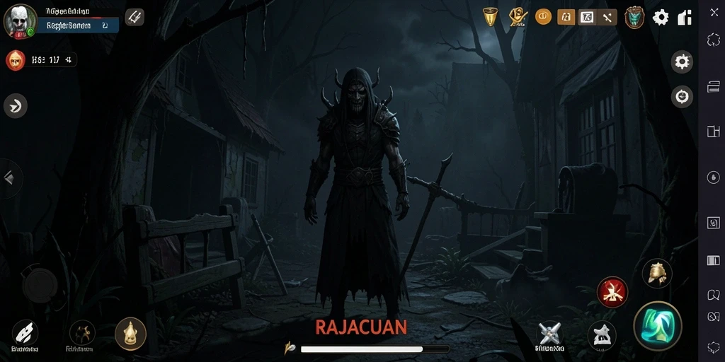 Tampilan gameplay RAJACUAN yang menegangkan dan seram.